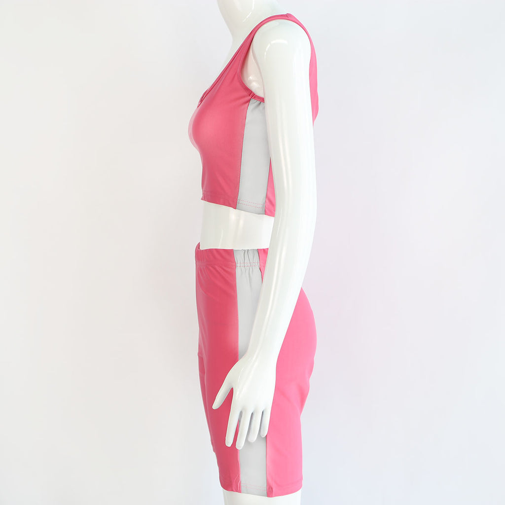 Women’s Reflective Strap Crop Top & High-Waist Shorts Set