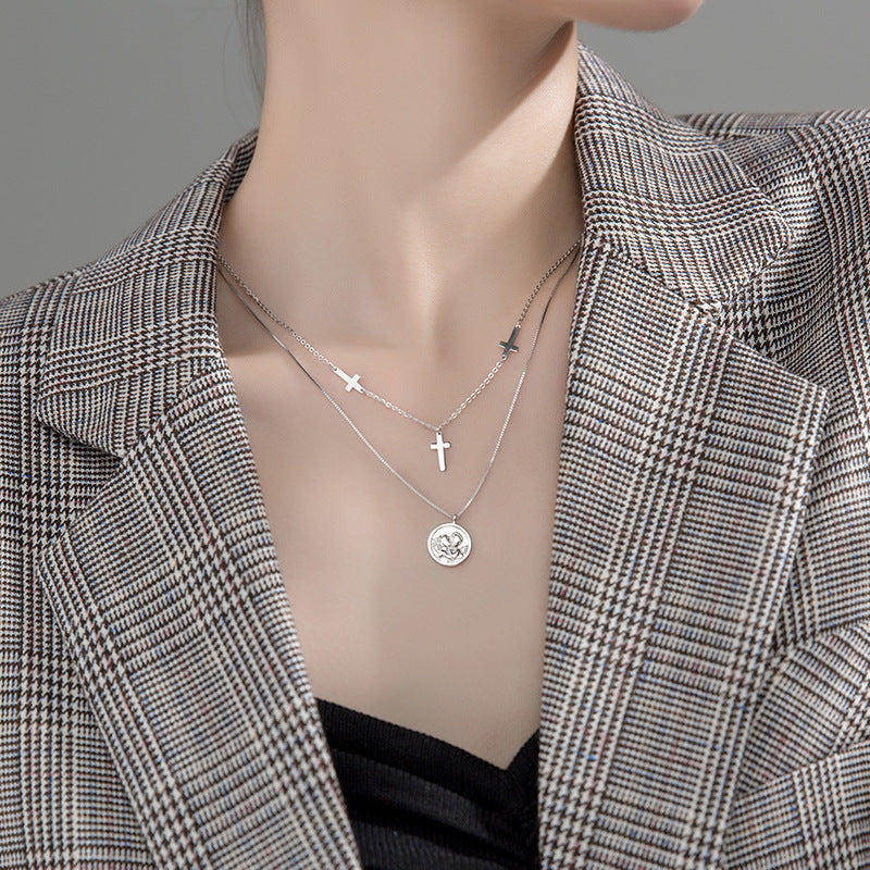 Ailuoqi Silver Vintage Cross Pendant Necklace