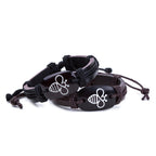 Woven Bracelet with Cat Pattern - Minimalist Leather Band