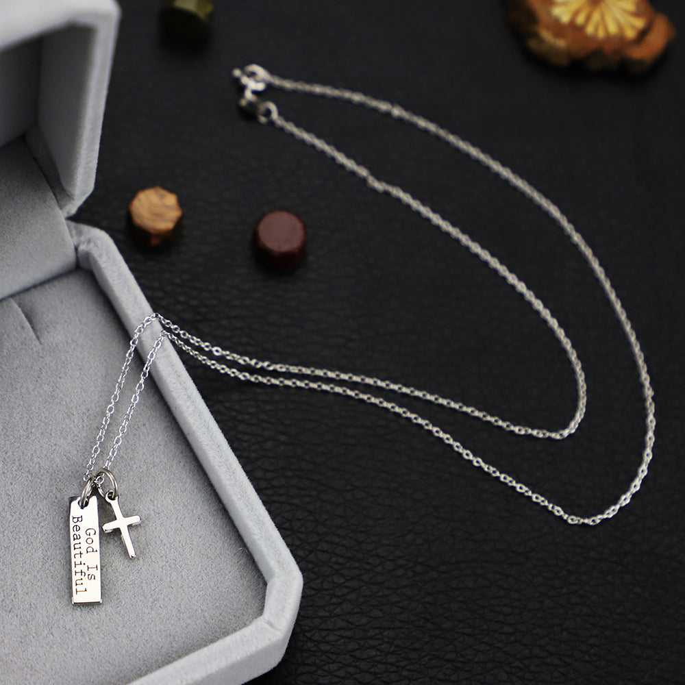 925 Silver Cross Necklace with Square Pendant | Christian Jewelry