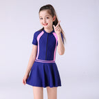 Girls' One-Piece Zip Rashguard Swim Dress