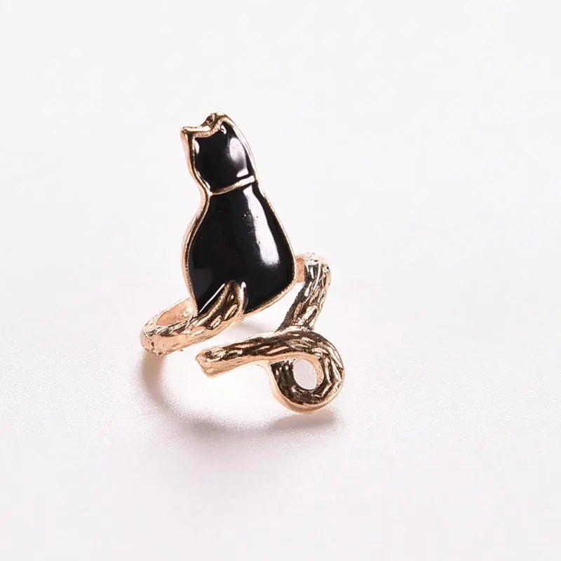 Korean Style Pearl Cat Crystal Ring Set (4 Pieces) | Jewelry