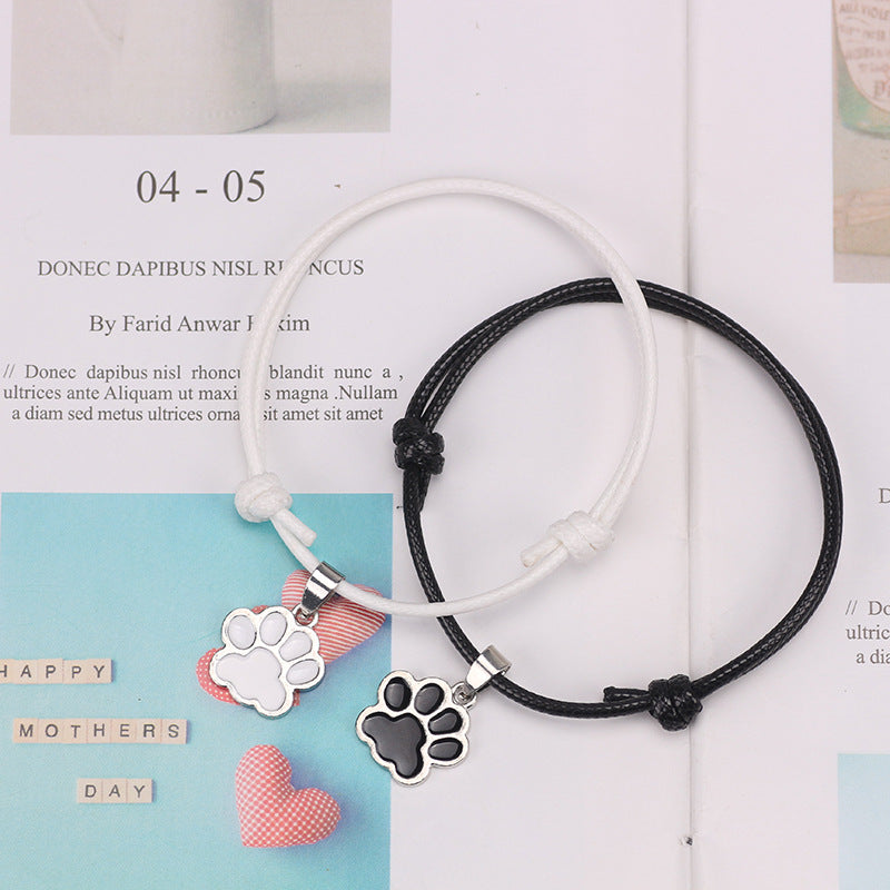 Adjustable Bracelet with Black and White Dog Paw Print