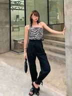 Zebra Print Women's One-Shoulder Tank Top
