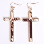 Fashionable Leopard Print Cross Earrings with Leather | Christian Jewelry