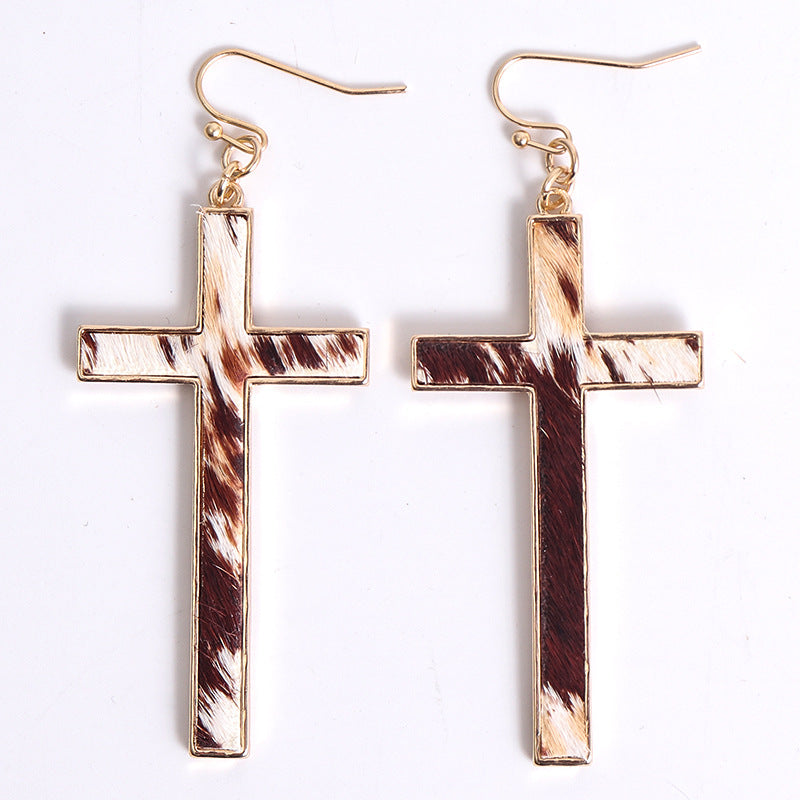 Fashionable Leopard Print Cross Earrings with Leather | Christian Jewelry