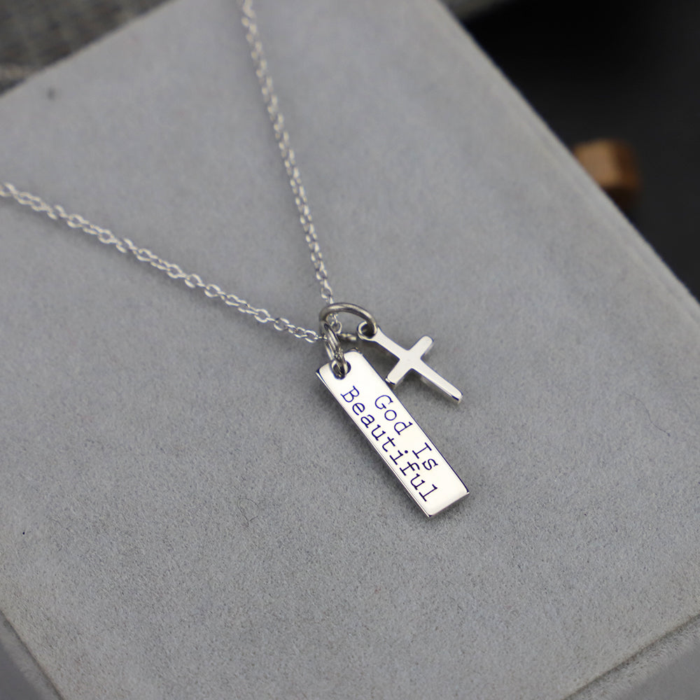 925 Silver Cross Necklace with Square Pendant | Christian Jewelry