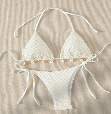 Vivian Shell-Trim Triangle Bikini Set