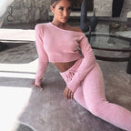 Casual Long Sleeve Crop Top and Pants Set for Women