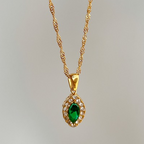 Olive Shaped Horse Eye Zircon Titanium Steel Necklace