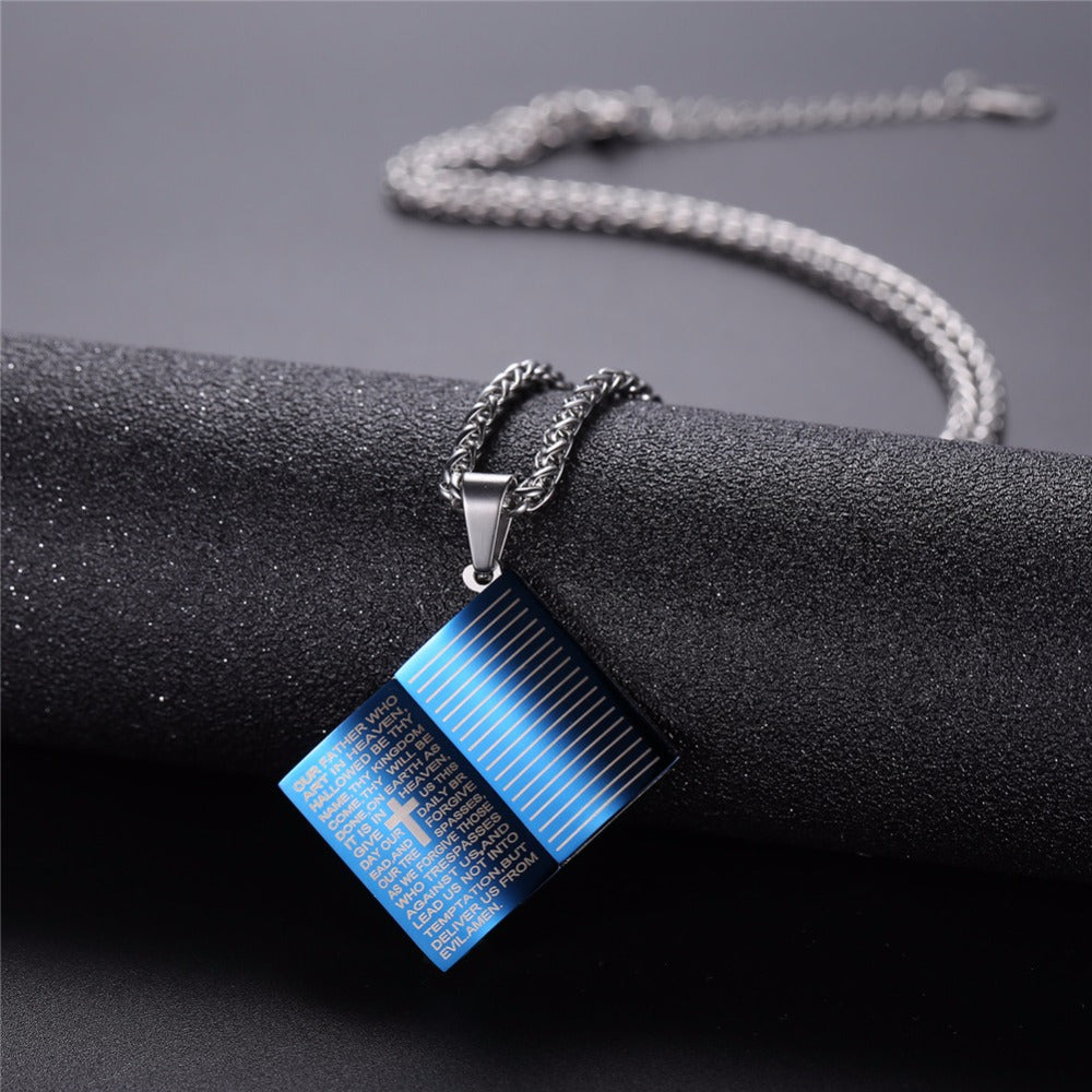 Jesus Bible Pendant Necklace - Stainless Steel Christian Jewelry