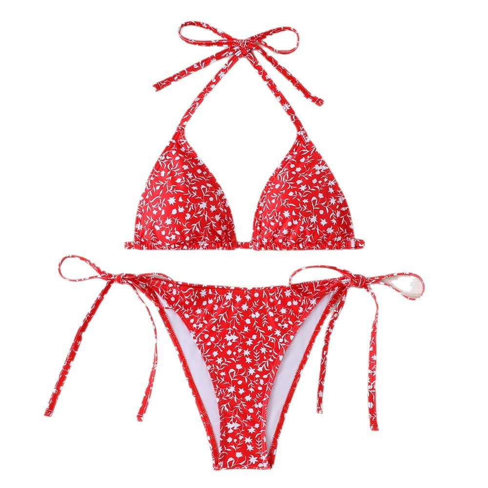 Green Ditsy Floral Triangle Bikini Set