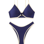 Ring-Linked Contrast Trim Bikini Set