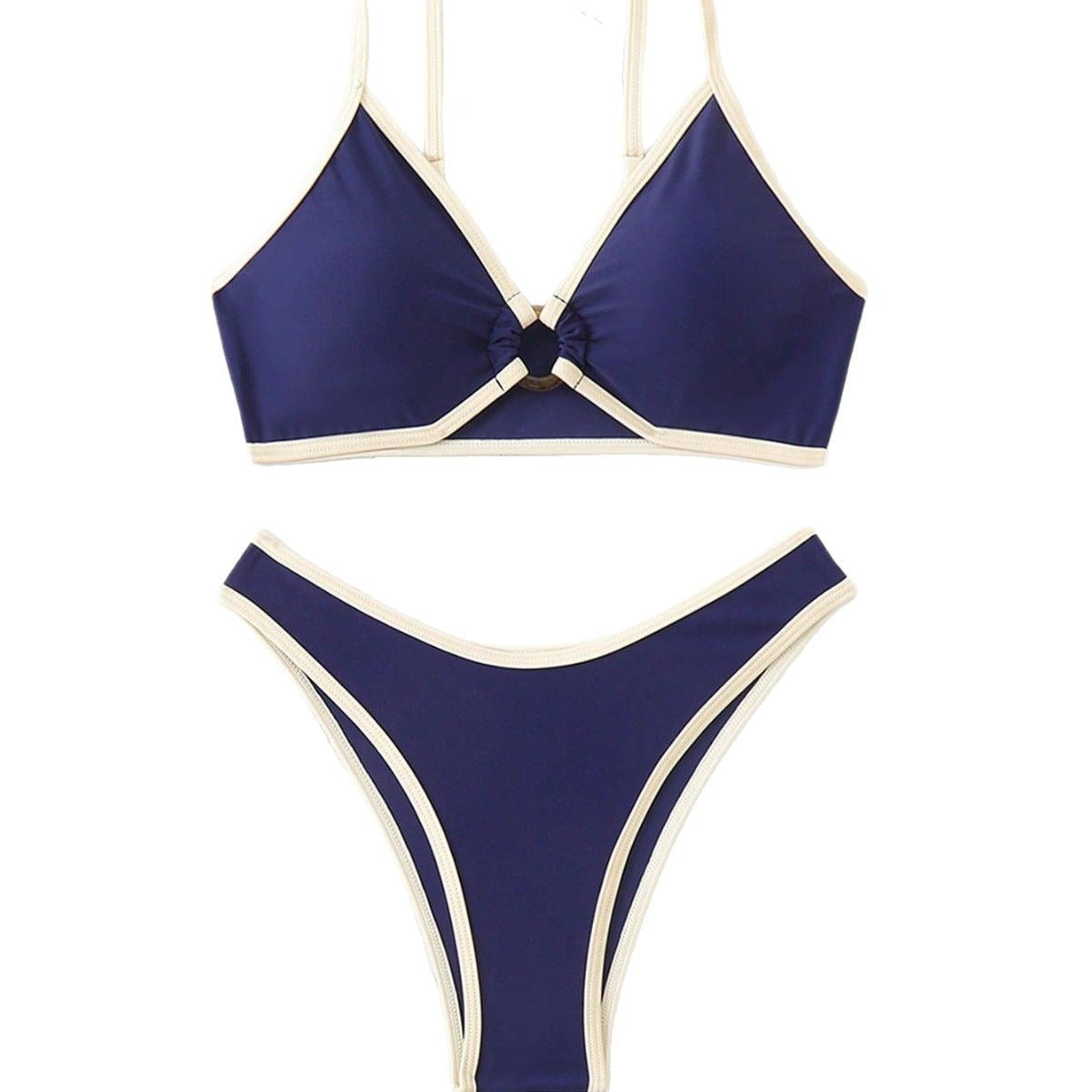 Ring-Linked Contrast Trim Bikini Set