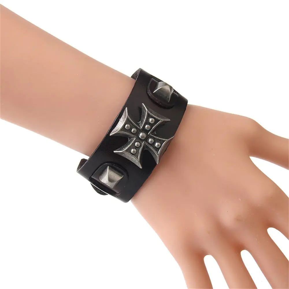 Vintage Wide Leather Bracelet for Men with Cross Buckle | Christian Jewelry