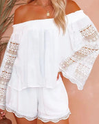 Spring 2024 Women's Two-Piece Lace Top and Shorts Set