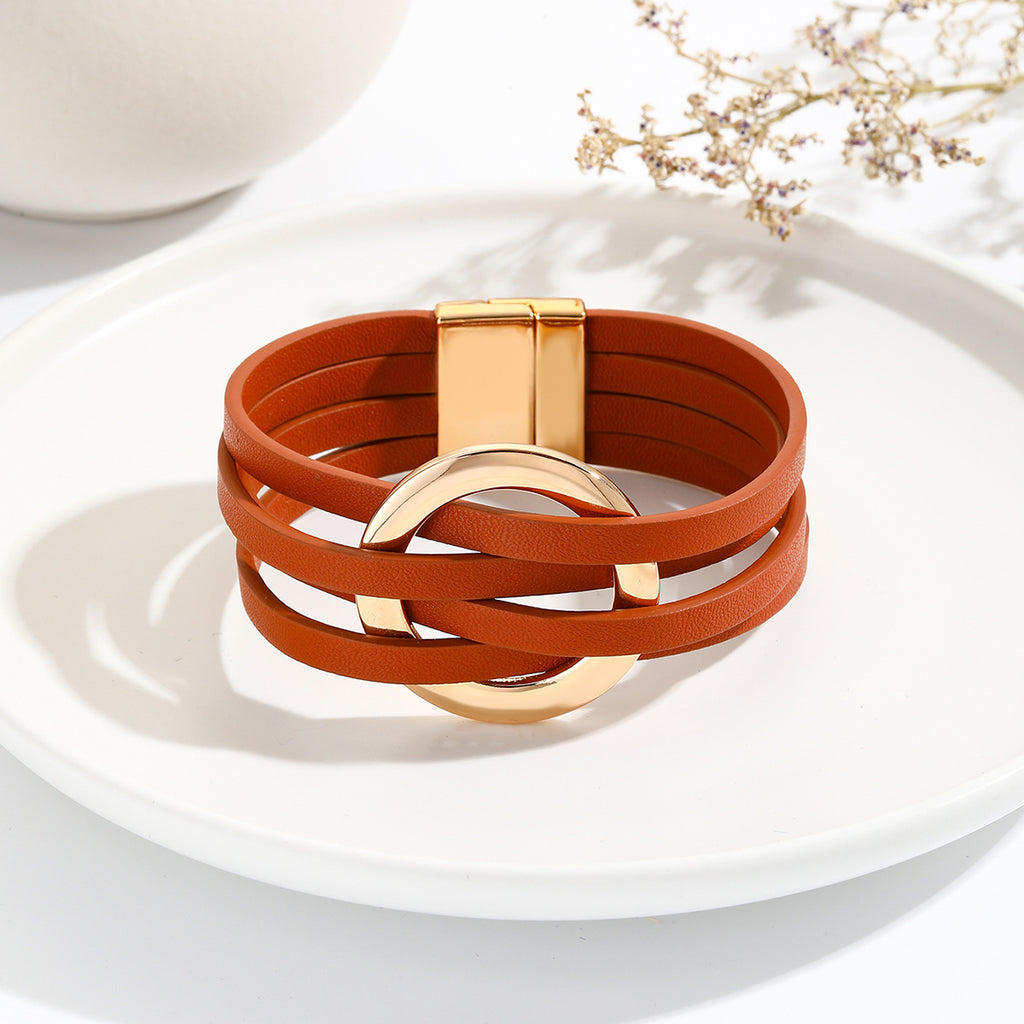 Cross Leather Women's Multi-Layer Cuff Bracelet