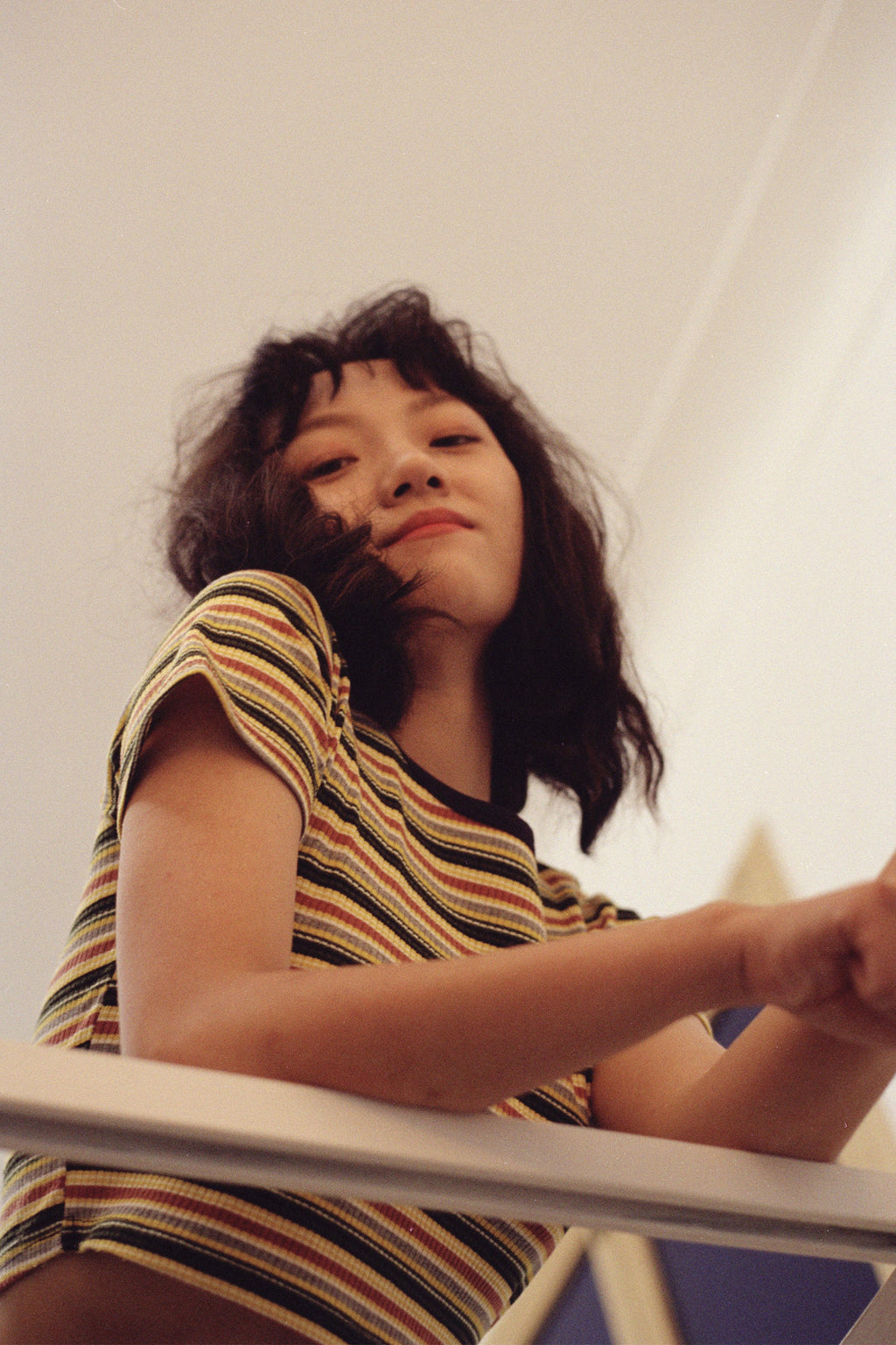 Striped Knit Crop Top T-Shirt with Round Neck