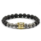 Volcanic Rock Bracelet with Dog Head and Map Stone