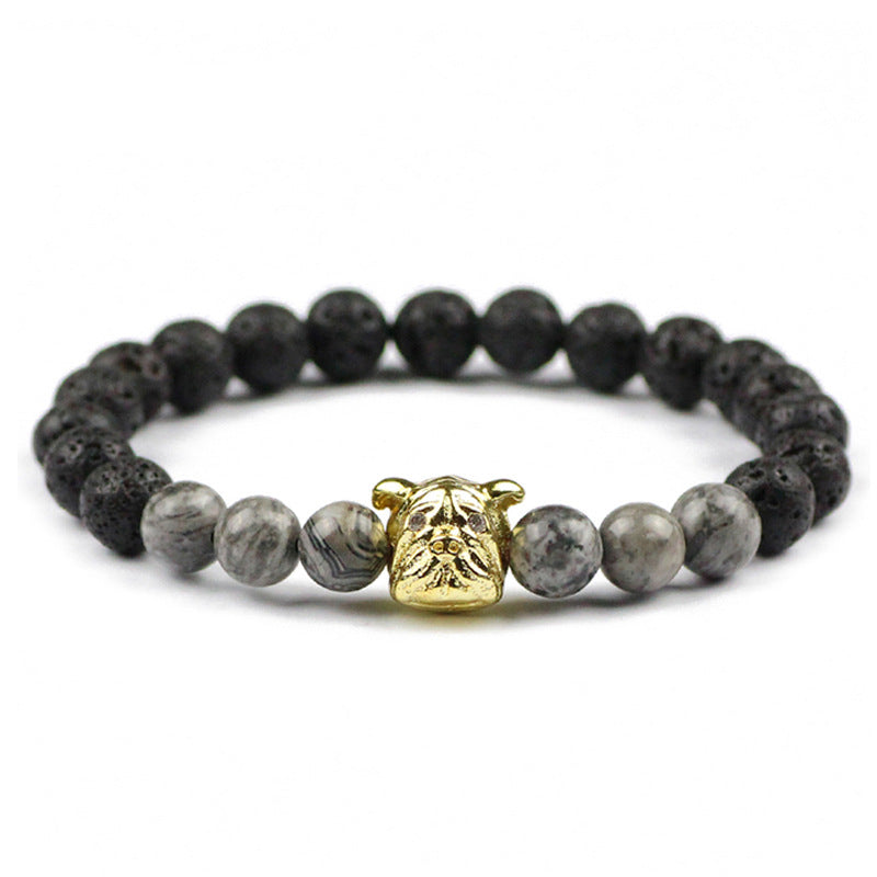 Volcanic Rock Bracelet with Dog Head and Map Stone