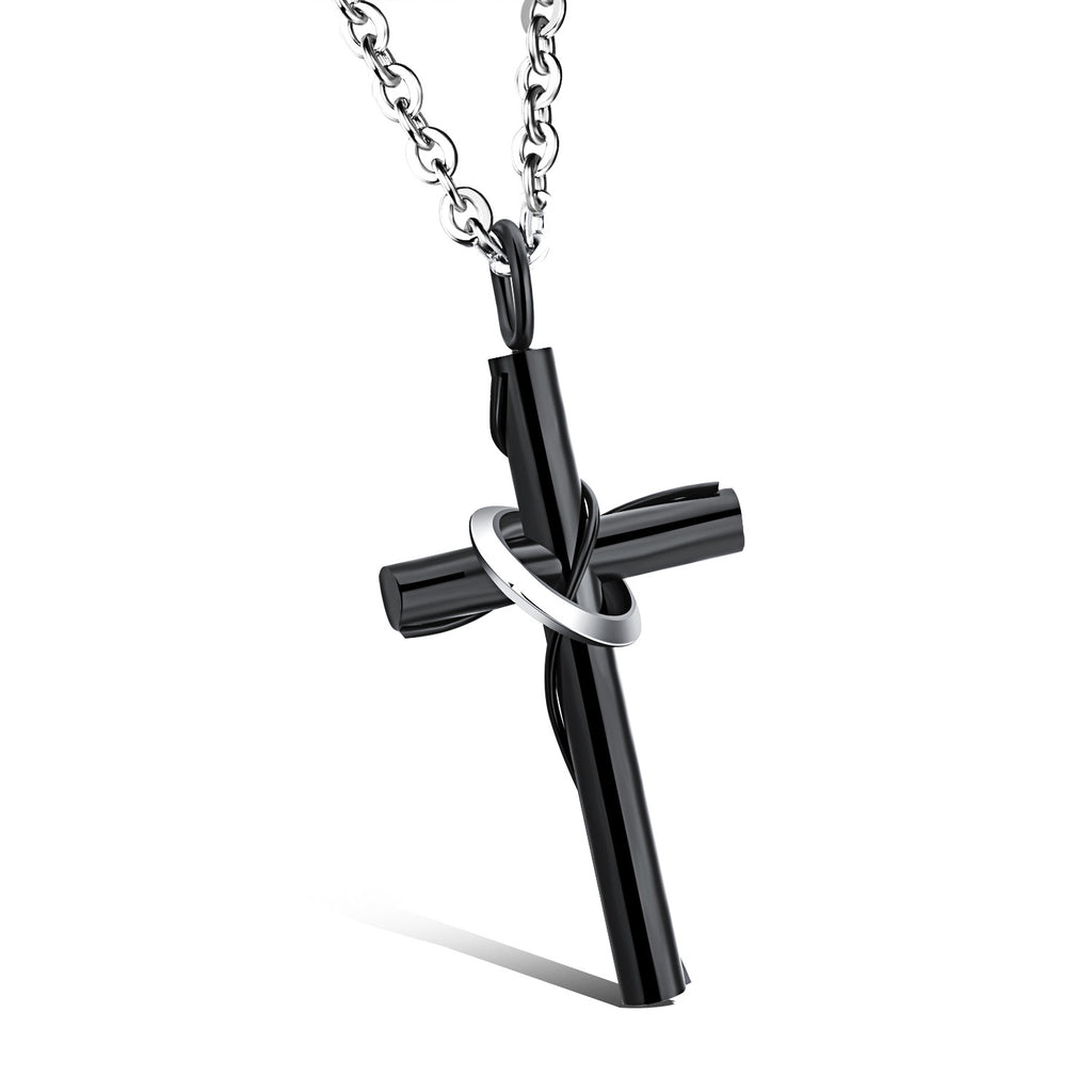 Stainless Steel Black Gold Cross Couple Necklace
