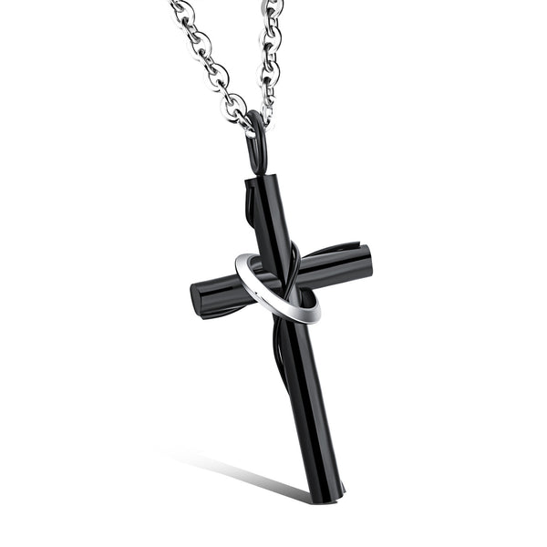 Stainless Steel Black Gold Cross Couple Necklace