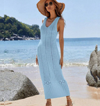 Knit Hollow-Out Bodycon Maxi Beach Cover-Up Dress