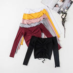 Long Sleeve Crop Top with Ruching and Off-Shoulder Design