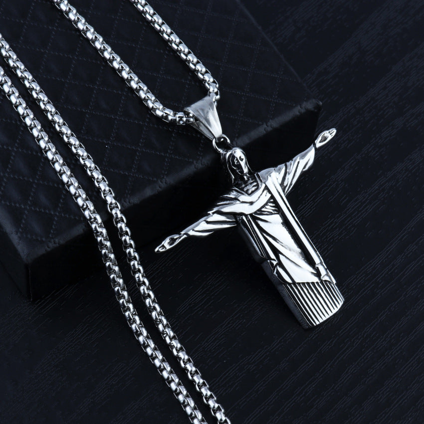 Retro Rio Jesus Pendant Necklace for Men (Hip Hop Style)