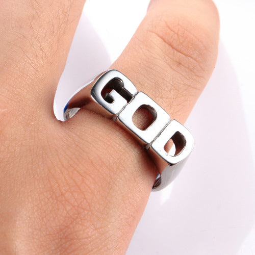 Simple Stainless Steel GOD Letter Titanium Ring
