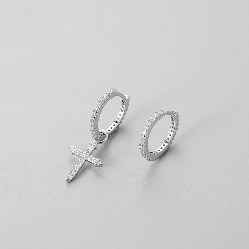 Asymmetrical Earrings with Crystal Cross Design (Women)