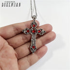 Large Silver Baroque Christian Cross Necklace with Crystals | Christian Jewelry
