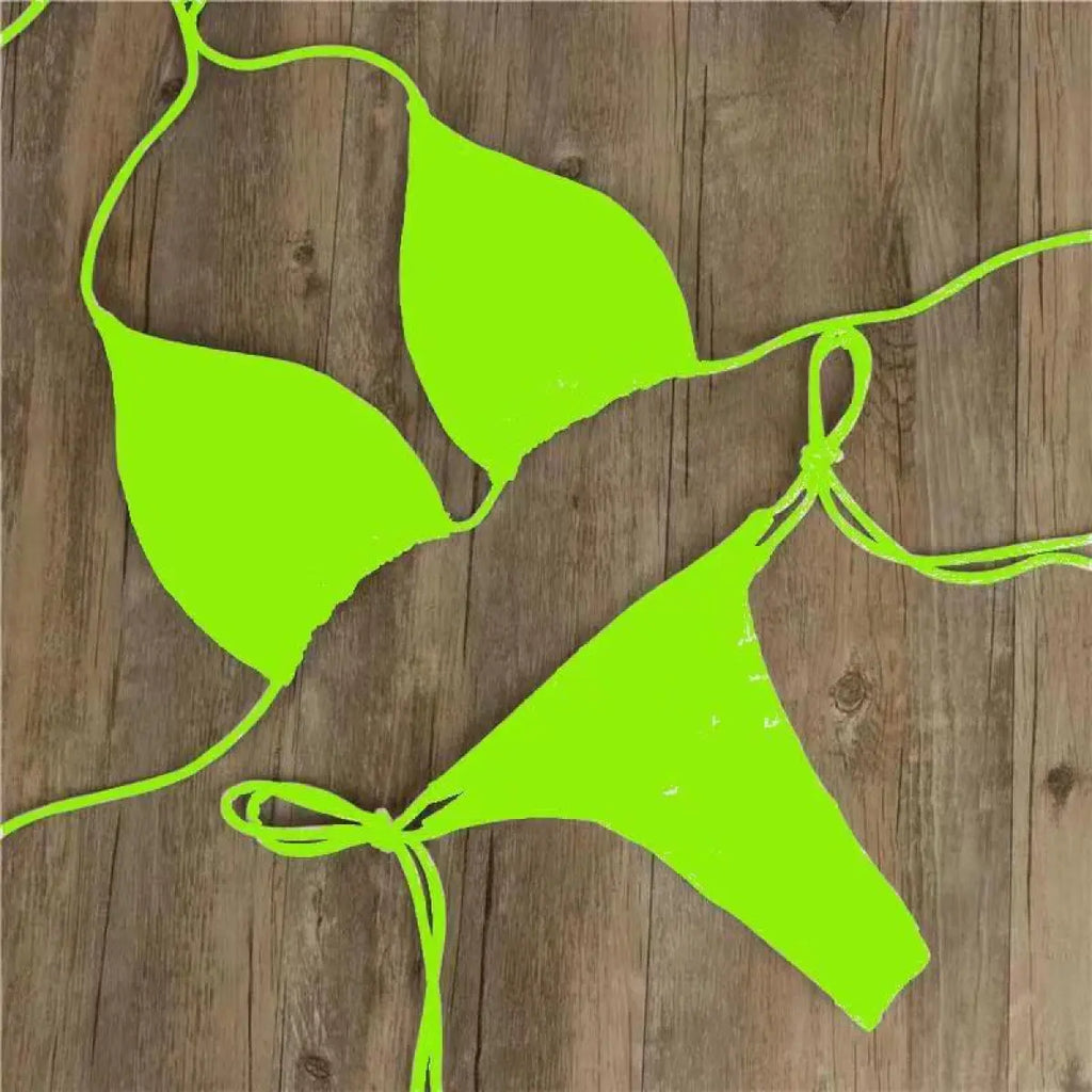 Women's White Halter Neck String Bikini Set