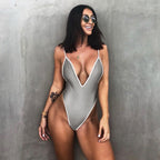 Deep V Neck Strappy Back Sexy Swimsuit