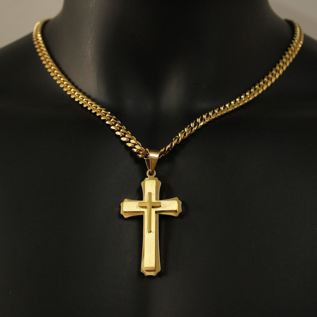 Men's Cross Pendant Steel Chain Necklace | Christian Jewelry