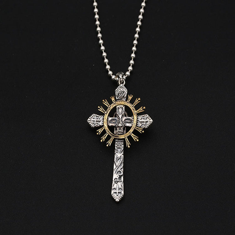 Wholesale Silver Vintage Punk Skull Cross Pendant