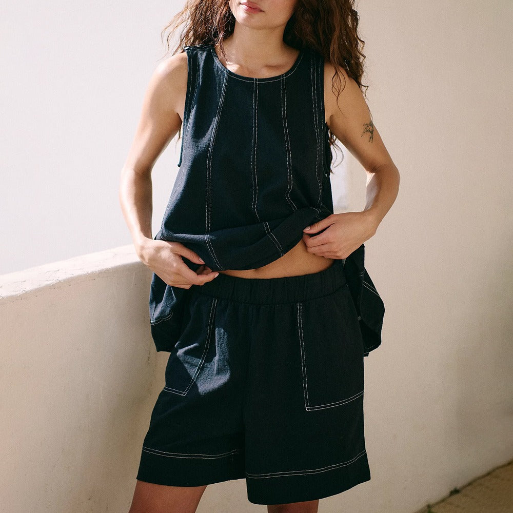 Women's Casual Denim Tank Top & Shorts Set