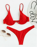 Two-Piece Steel Bracket Solid Color Bikini Swimsuit