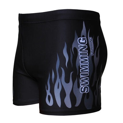 Men's Black Flame Print Swim Trunks