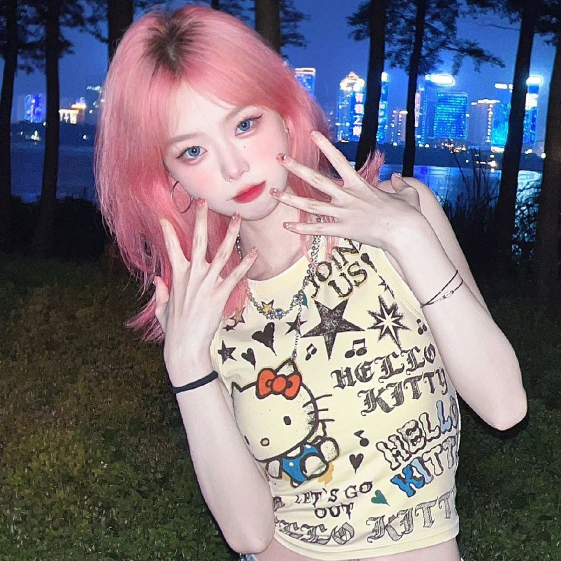 Kitty Cat Graphic Crop Tank Top