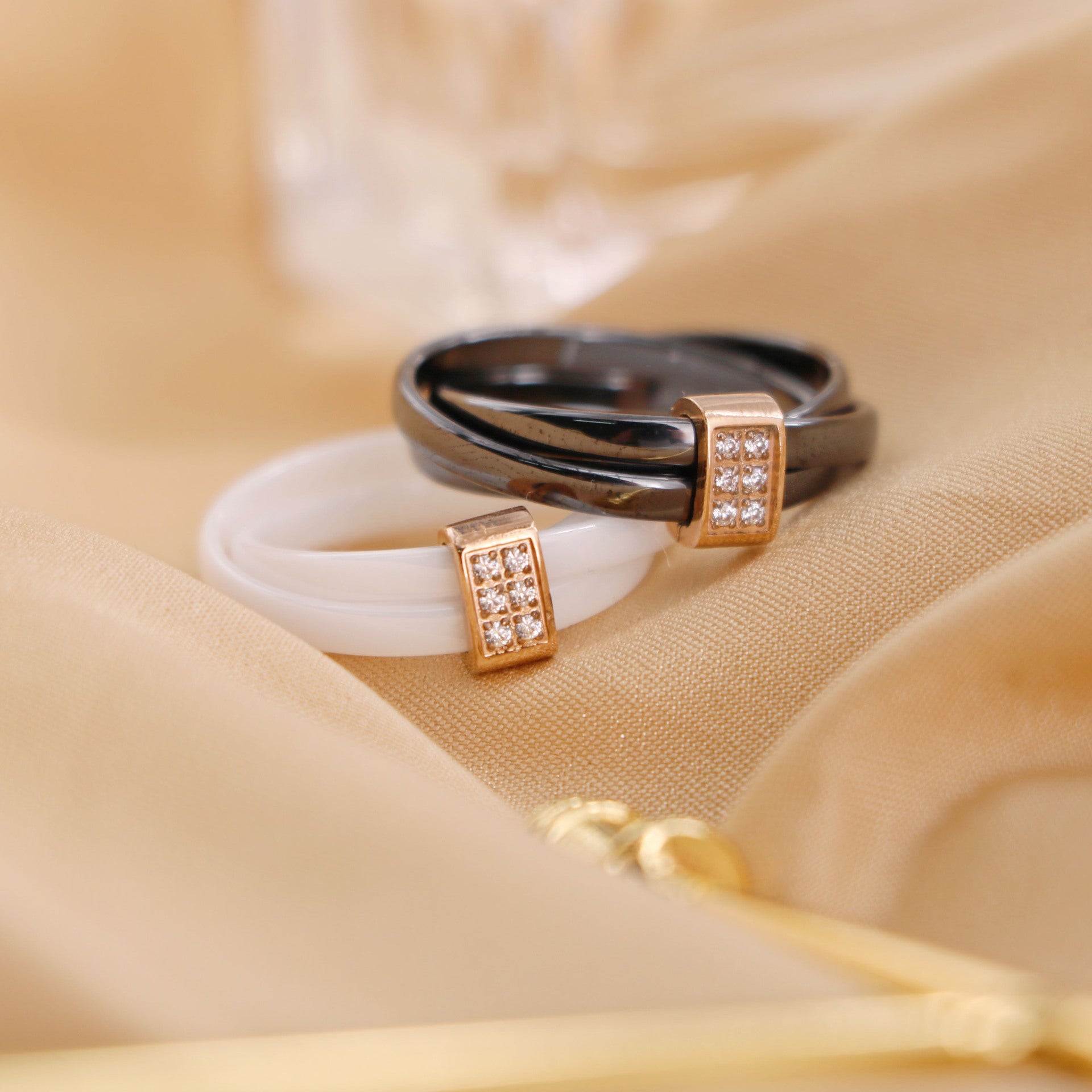 Black and White Ceramic Cross Ring