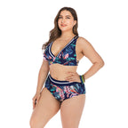 Plus Size Tropical Print High-Waist Bikini Set