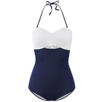 Vintage Color-Block Halter One-Piece Swimsuit