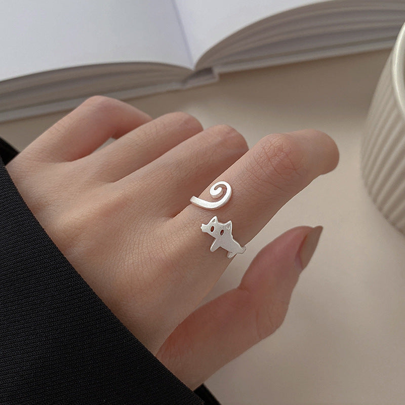 Cute Frosted Kitten Ring for Girls