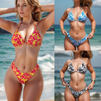 Women's Triangle Cup Printed Lace-up Bikini