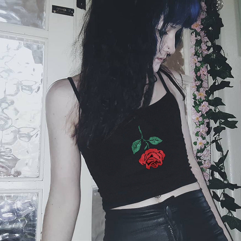 Embroidered Rose Crop Top Vest for Women