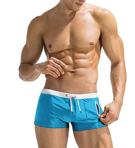 Men's Square-Leg Swim Trunks with Zip Pocket