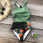 Striped Floral Cutout One-Piece Swimsuit