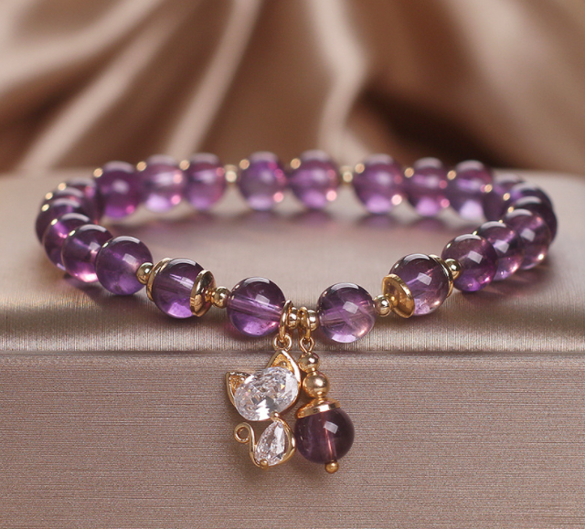 Amethyst Cat Pendant Bracelet for Women