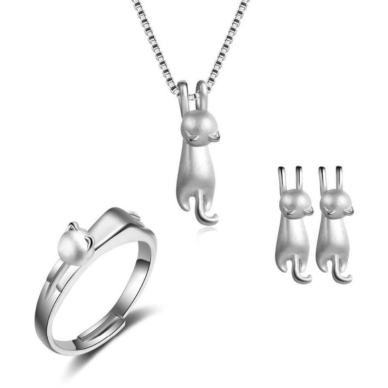 Cute Cat Jewelry Set - Ring - Ear Rings - Necklace | Jewelry